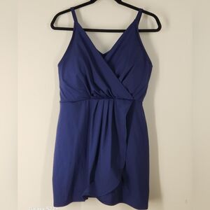 Lands' End Navy Blue V-Neck Tulip Wrap One Piece Swim Dress XL, NWOT.  #E06